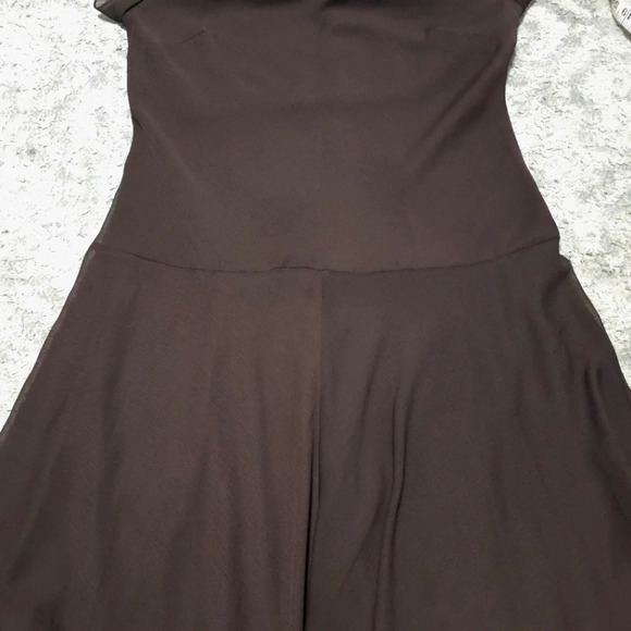 EN FOCUS Chocolate Brown Chiffon Y2k Midi Dress, Handkerchief Hem, Lined, 14 - Picture 12 of 14